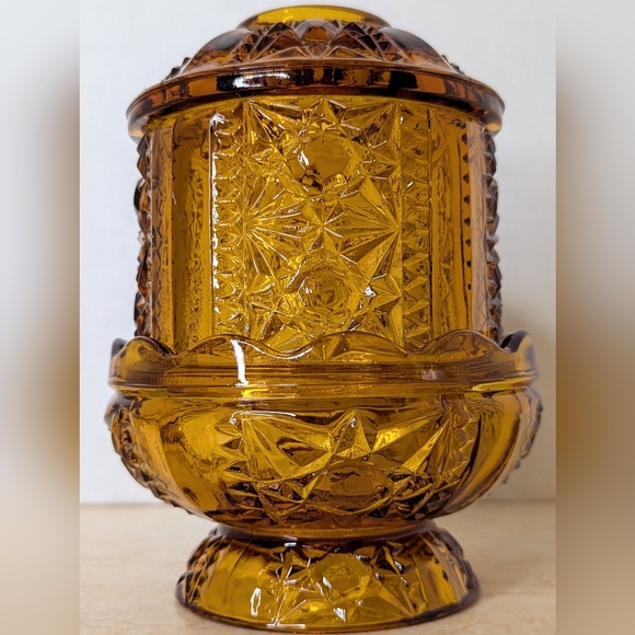 Vintage Indiana Glass Stars & Bars Amber Fairy Lamp Candle Holder - Picture 12 of 12